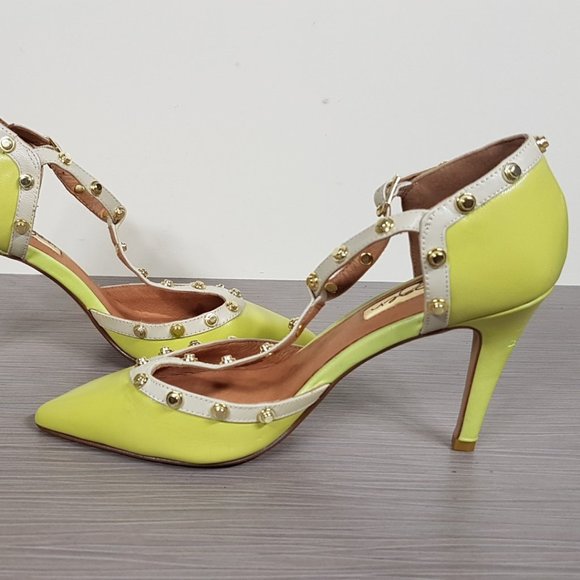 Halogen Martine Studded T-Strap Pump, Citrus Color Leather Womens Size 5 - Picture 7 of 12